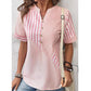 Women's Casual Oversized V-Neck Striped Top