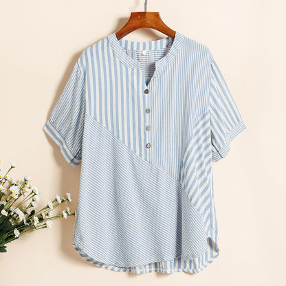 Women's Casual Oversized V-Neck Striped Top