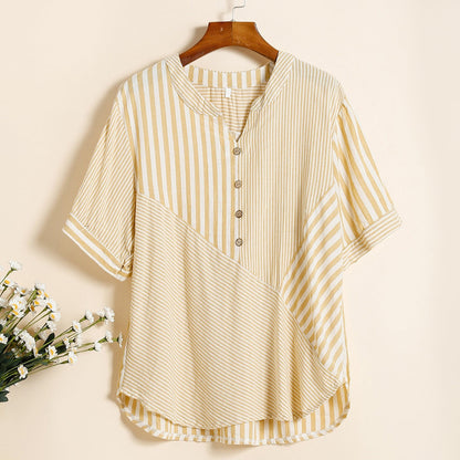 Women's Casual Oversized V-Neck Striped Top
