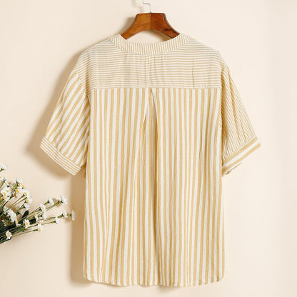 Women's Casual Oversized V-Neck Striped Top