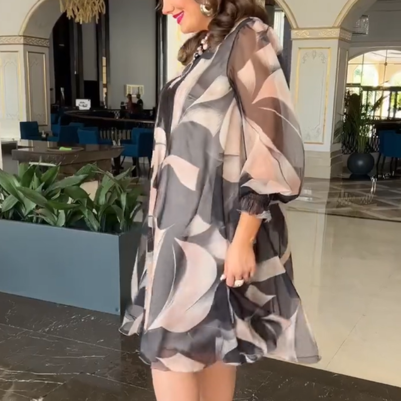 🎁2026 New Arrivals 49% OFF💥Round Neck Long Sleeve Printed Flowy Dress