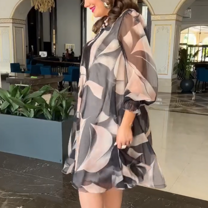🎁2026 New Arrivals 49% OFF💥Round Neck Long Sleeve Printed Flowy Dress