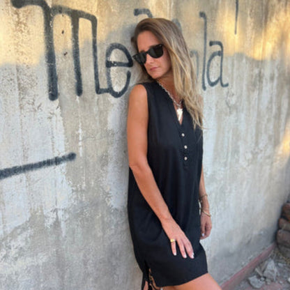 🎉Last Day Promotion 50% OFF💃💖Women's Sleeveless Button Pocket V-Neck Dress
