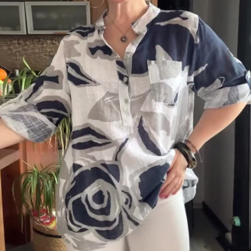 Women's Casual Stand Collar Printed Blouse