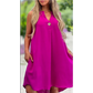 Solid Color Sleeveless V-Neck Dress with Button Decoration