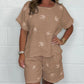 Casual Printed Cotton-Linen Short Sleeve Shorts Set