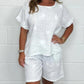 Casual Printed Cotton-Linen Short Sleeve Shorts Set