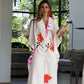 V-Neck Floral Irregular Sleeve Wide Leg Jumpsuit