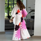V-Neck Floral Irregular Sleeve Wide Leg Jumpsuit