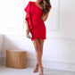 Women's One Shoulder Ruffle Sleeve Cocktail Dress