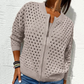 Women's Casual Zipper Knit Jacket with Hollow Design