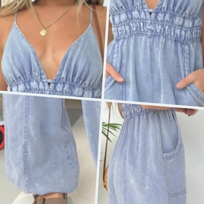 💖LAST DAY PROMOTION - 49%OFF💖Women's Deep V-Neck Denim Jumpsuit