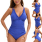 Women's Ruched V-Neck One-Piece Swimsuit