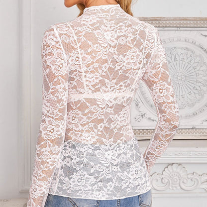 Women's Lace Slim-Fit Long Sleeve Floral Top