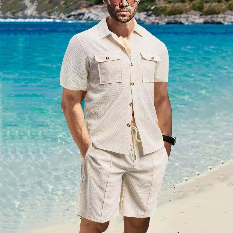 Men's Short-Sleeved Shirts ＆ Short Pants 2-Piece Set