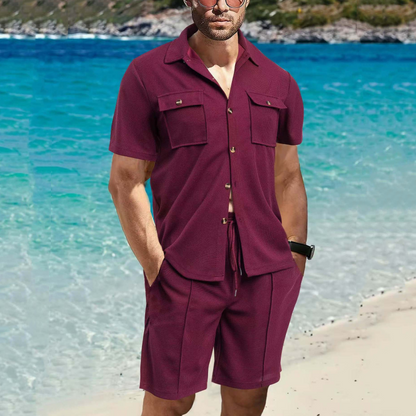 Men's Short-Sleeved Shirts ＆ Short Pants 2-Piece Set