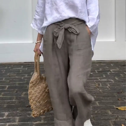 Women's Cotton Linen Wide-Leg Ankle Pants
