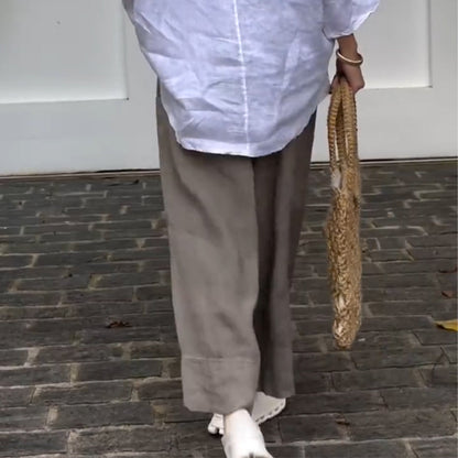 Women's Cotton Linen Wide-Leg Ankle Pants