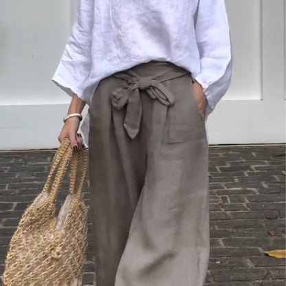 Women's Cotton Linen Wide-Leg Ankle Pants