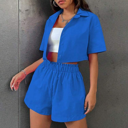Women's Cropped Button-Down Shirt & Shorts Set