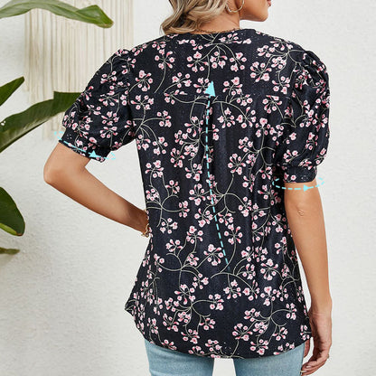 Women's Summer V-Neck Printed Top