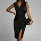 Svelte V-Neck Slit Midi Dress