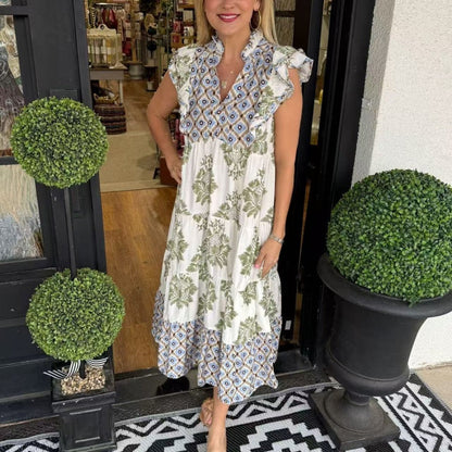 🏖️Summer Hot Sale 49% OFF🌼Women's Elegant Printed Ruffle Sleeveless Dress
