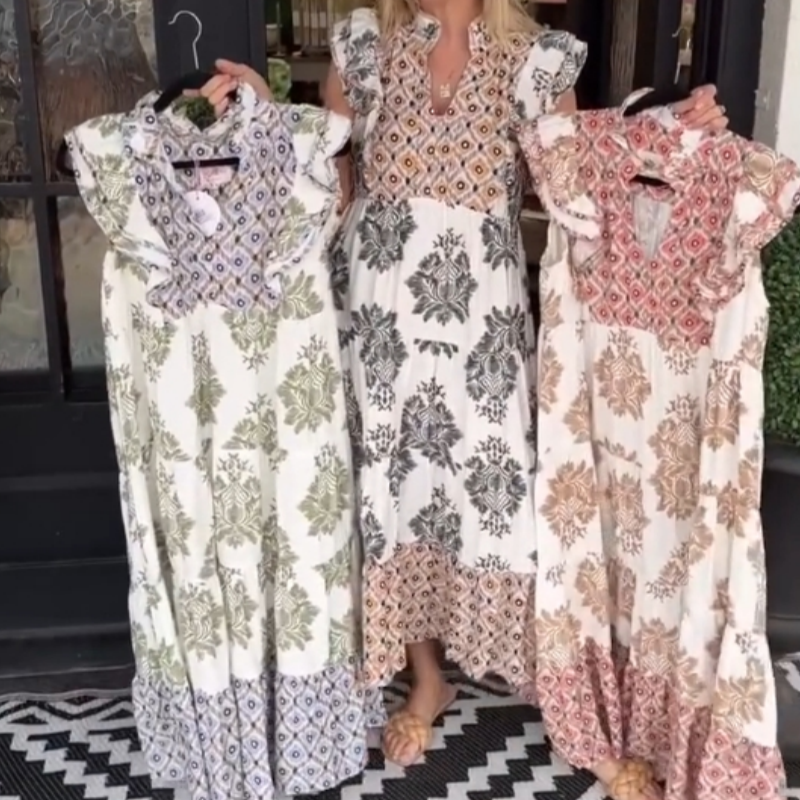🏖️Summer Hot Sale 49% OFF🌼Women's Elegant Printed Ruffle Sleeveless Dress