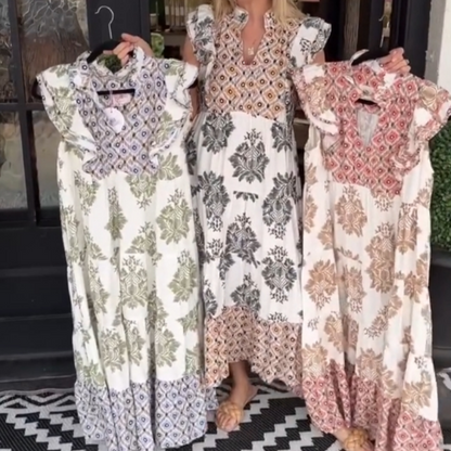 🏖️Summer Hot Sale 49% OFF🌼Women's Elegant Printed Ruffle Sleeveless Dress