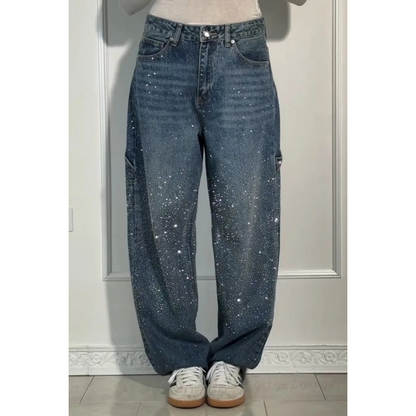 Straight-Leg Rhinestone Jeans for Women