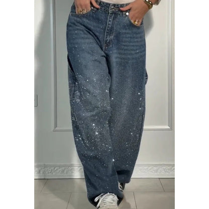 Straight-Leg Rhinestone Jeans for Women