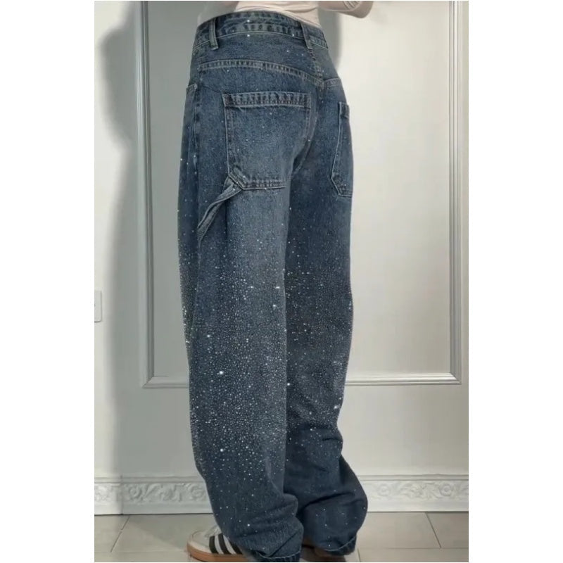 Straight-Leg Rhinestone Jeans for Women