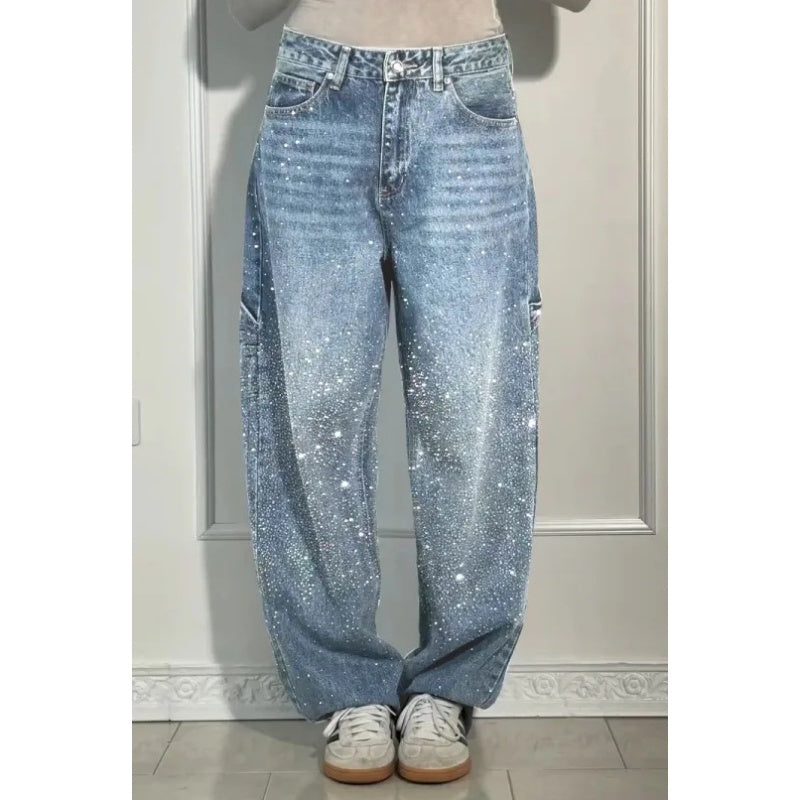Straight-Leg Rhinestone Jeans for Women