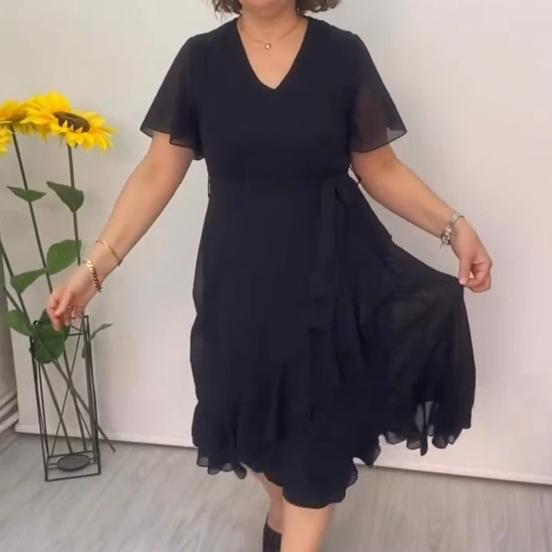 Women's Elegant Flowing Chiffon Dress with Ruffled Hem