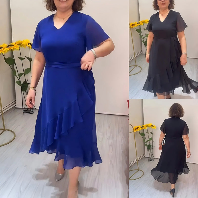 Women's Elegant Flowing Chiffon Dress with Ruffled Hem