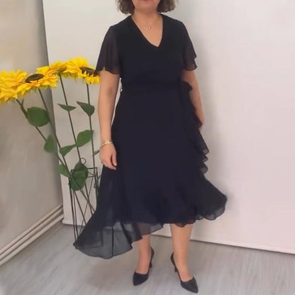 Women's Elegant Flowing Chiffon Dress with Ruffled Hem