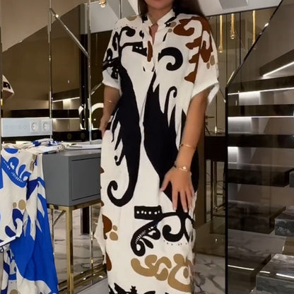 Women’s Elegant V-Neck Short-Sleeve Long Dress