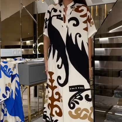 Women’s Elegant V-Neck Short-Sleeve Long Dress