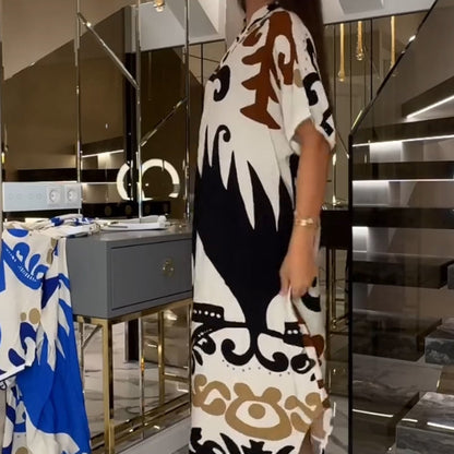 Women’s Elegant V-Neck Short-Sleeve Long Dress