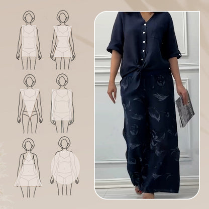 Women's Fashion Loose Cardigan Shirt & High Waist Pants Two Piece Set