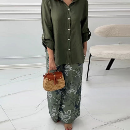 Women's Fashion Loose Cardigan Shirt & High Waist Pants Two Piece Set