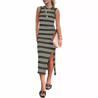 Striped Knit Midi Tank Dress