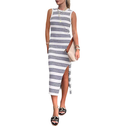 Striped Knit Midi Tank Dress
