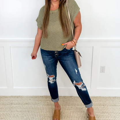 💥Hot Sales-49% OFF👖Women's High-Waisted Cutout Denim Jeans