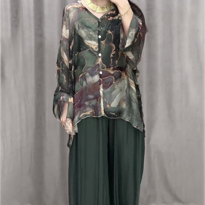 Casual V-neck Printed Three Piece Suit