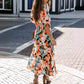 Summer Floral Printed Sexy Deep V-Neck High-Waist Split Dress for Women