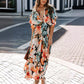 Summer Floral Printed Sexy Deep V-Neck High-Waist Split Dress for Women