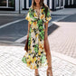 Summer Floral Printed Sexy Deep V-Neck High-Waist Split Dress for Women