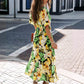 Summer Floral Printed Sexy Deep V-Neck High-Waist Split Dress for Women