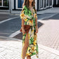 Summer Floral Printed Sexy Deep V-Neck High-Waist Split Dress for Women